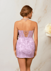 Edith |Bodycon Lace Mini Lilac Homecoming Dress - US0 - PromDressClub